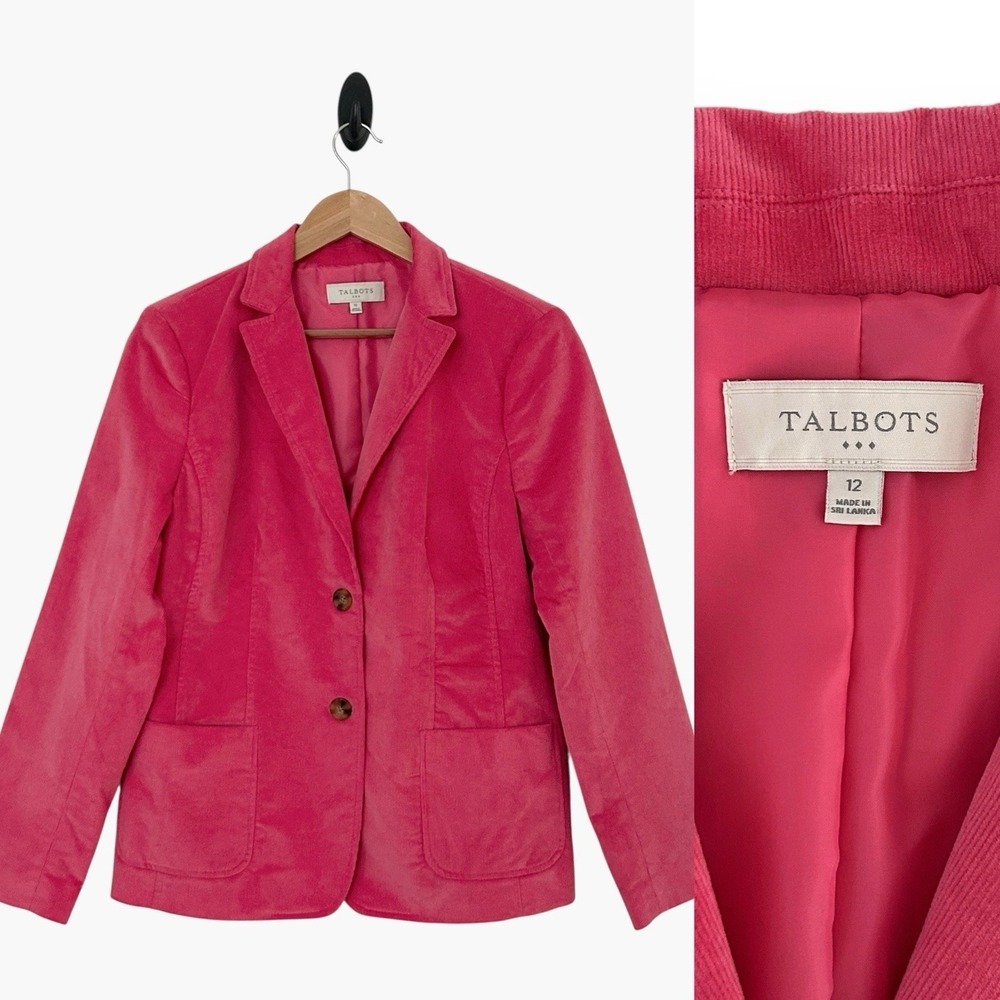 Talbots Women's Size 12 Pink Cotton Long Sleeves Corduroy Blazer Jacket NWOT